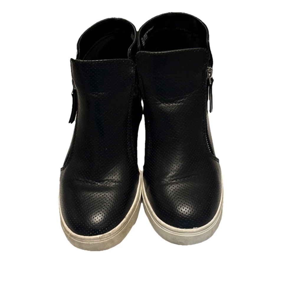 Lane Bryant Women’s Biker Heel Boots 9W Faux Leather Side Zip Up Wedge Shoes